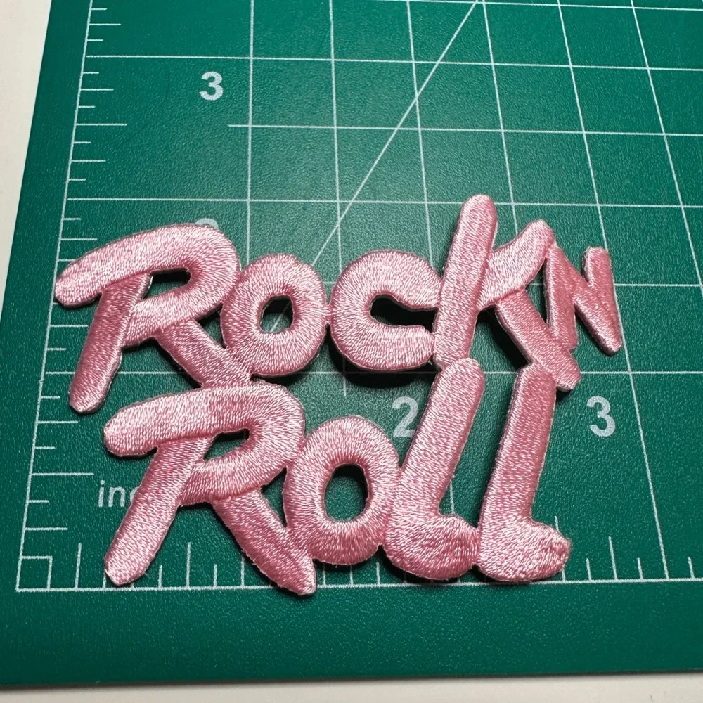 Rock‎ N Roll Pink Embroidered Iron On Patch Applique DIY Crafts
